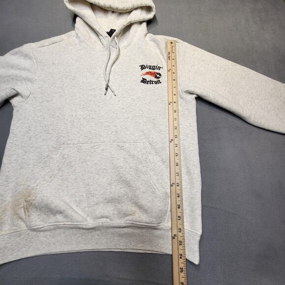 H&M Hoodie Mens Small Diggin Detroit Flame Record Relaxed Fit Pullover Stained - Picture 7 of 10